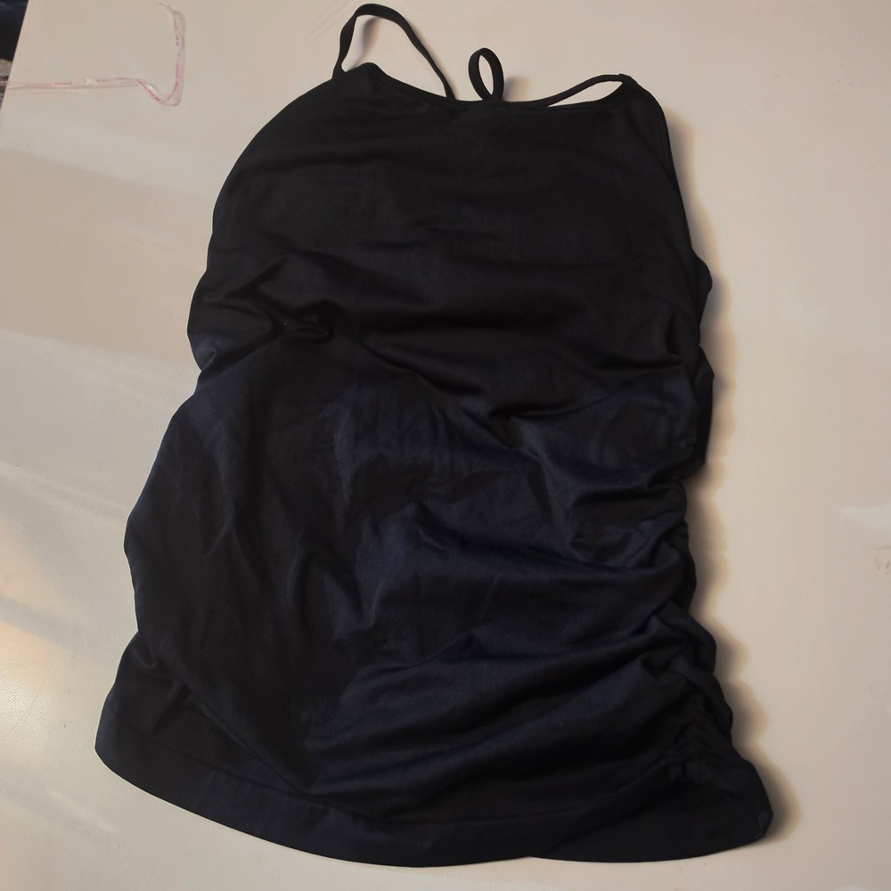 Black Ruched Side Strappy Back Camisole Tank Top Medium